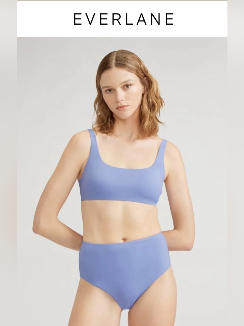 Everlane XXL 2 piece Swim Set Lilac Blue ReNew Square Neck High Waist